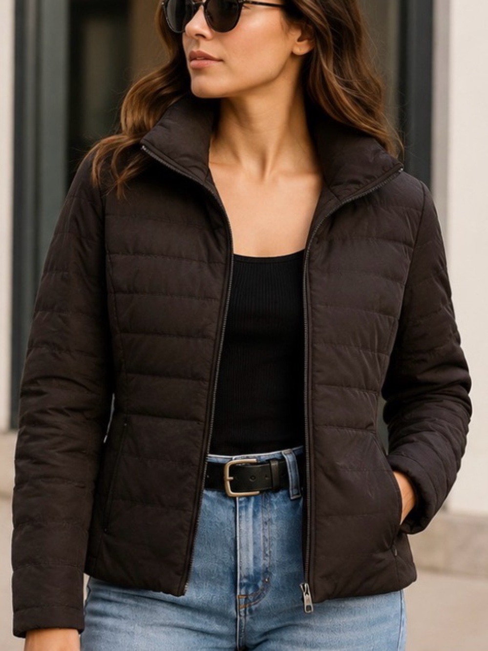 Kenneth Cole Reaction Sleek Brown Puffer Jacket Coat L Versatile Gorpcore Chic